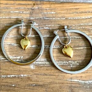 NWOT Tory Burch silver and gold heart hoops